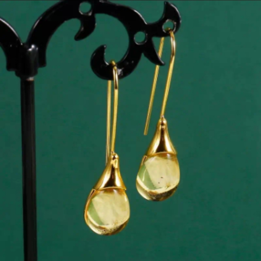 REDUCED!!! Oval cut gemstone hook drop earrings champagne  gold plated.